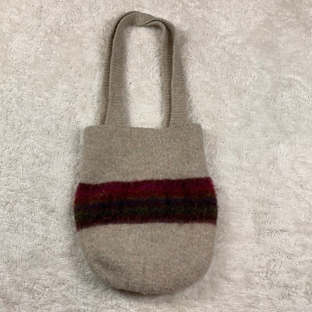 Unbranded Felted cream tote bag with multi-color stripe